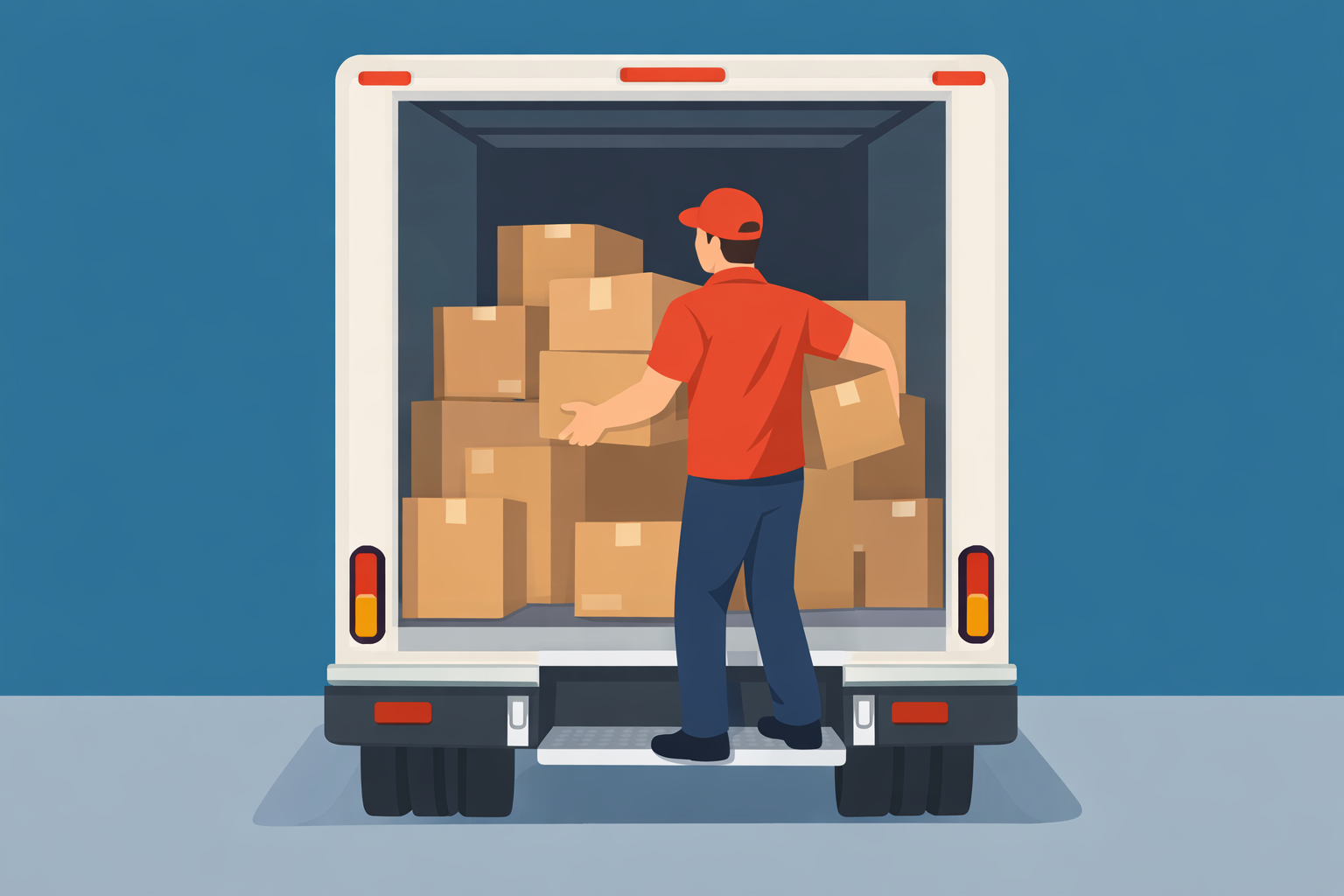 fornitore che scarica delle scatole dal suo camion