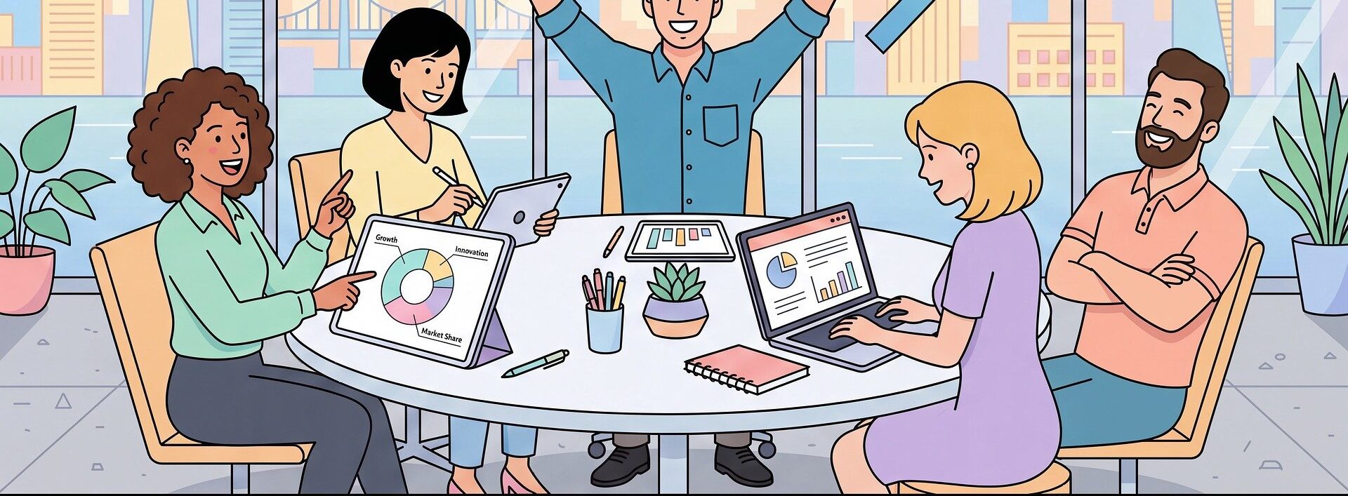 illustrazione di una scena di riunione in un ufficio